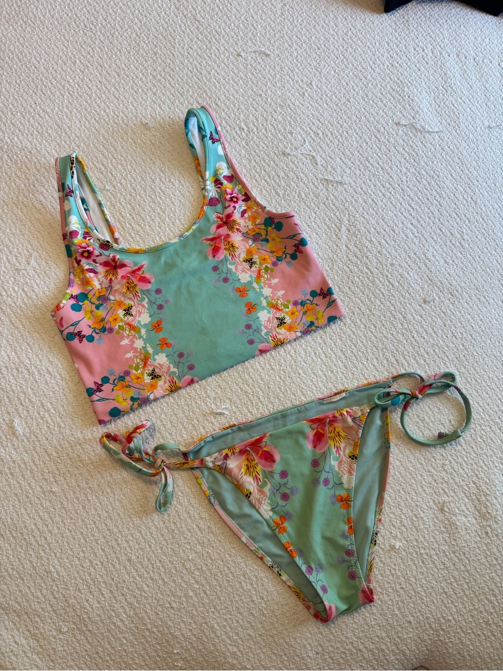 American Eagle Outfitters Girls Floral Bikini in Mint and Pink